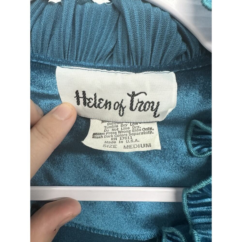 Vintage Robe Helen Of Troy Womens M Velvet Velour Teal Belted Grannycore - Picture 2 of 13